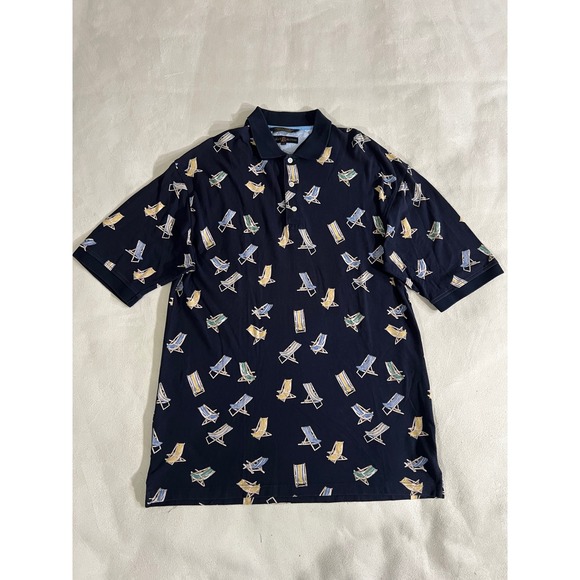 Tommy Hilfiger Other - Vintage Tommy Hilfiger Golf Men Polo Shirt Navy Beach Chairs Print Short Sleeve